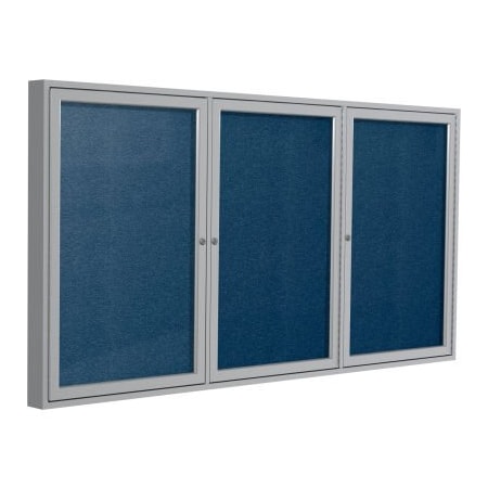Ghent Ghent Enclosed Bulletin Board, Outdoor, 3 Door, 72"W x 36"H, Navy Vinyl/Silver Frame PA33672VX-195